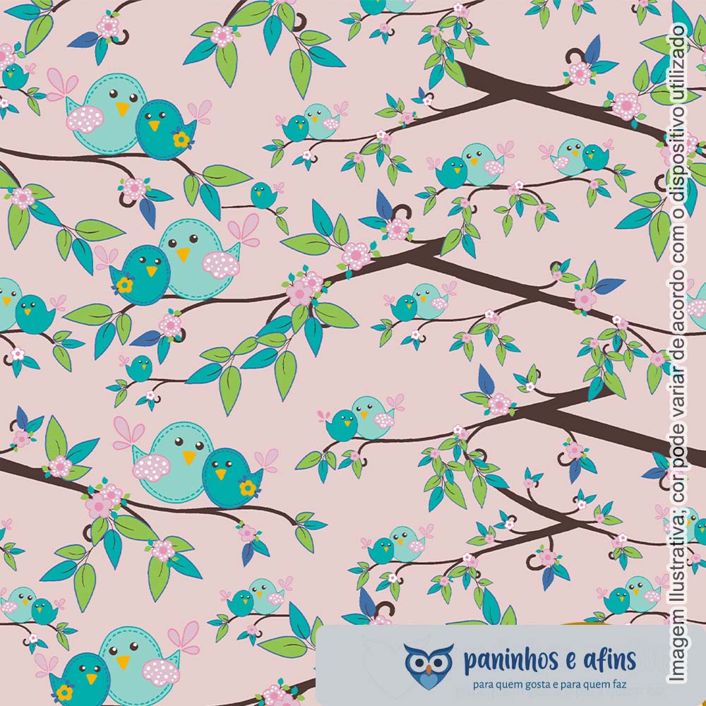 Pink Mommy Bird - Coleção Birdies - Fabricart - 50cm X 150cm