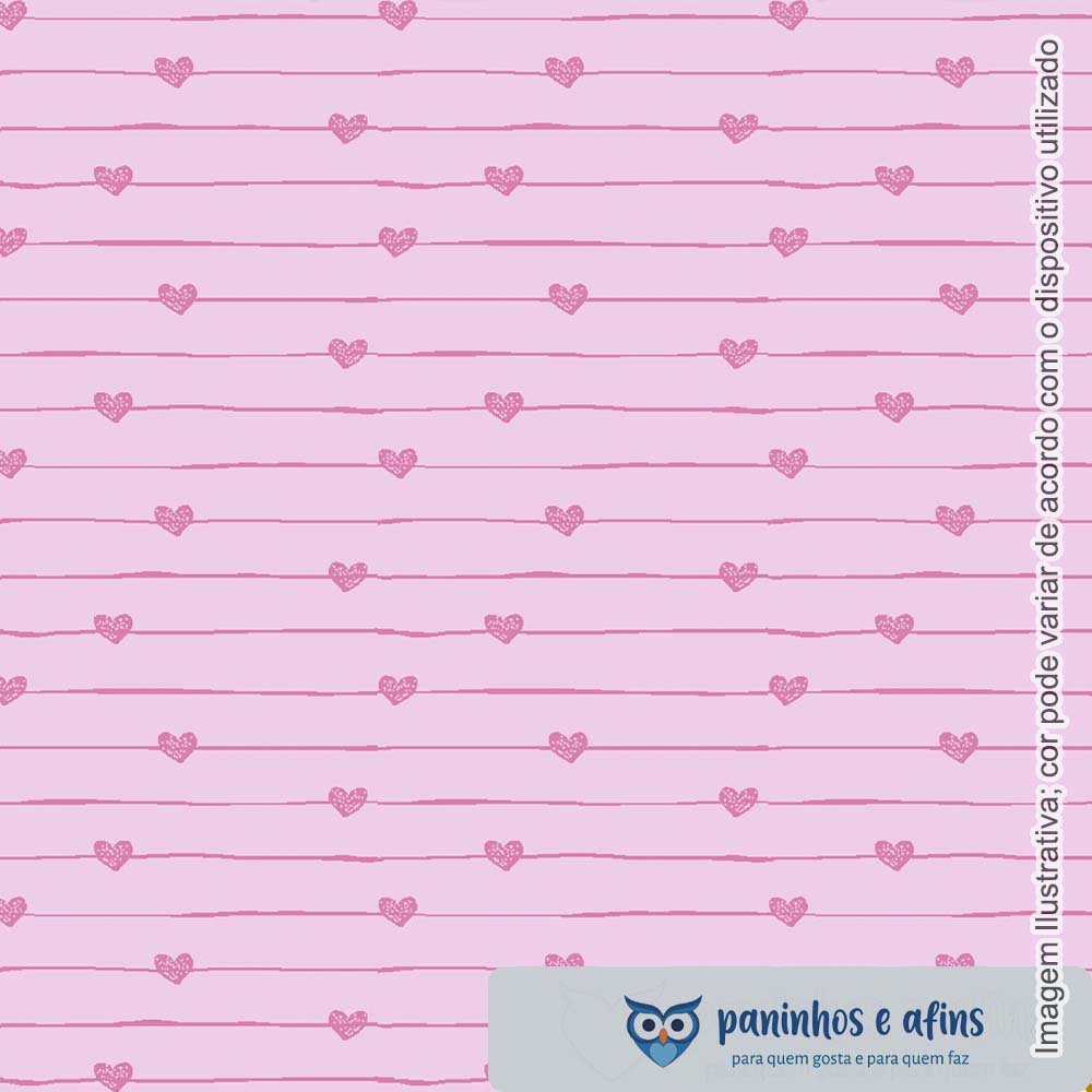 Varal de Corações Rosa Pálido - Coleção Birdies - Fabricart - 50cm X 150cm
