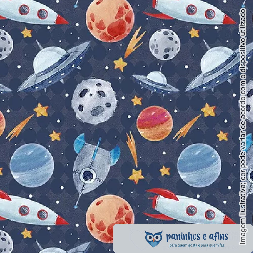 Naves e Planetas - Coleção Astronauta - Fuxicos e Fricotes - Digital - 50cm x150cm