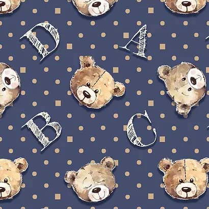 Rostos Urso Fundo Marinho - Coleção Teddy Bear - Fuxicos e Fricotes - Digital - 50cm X 150cm 