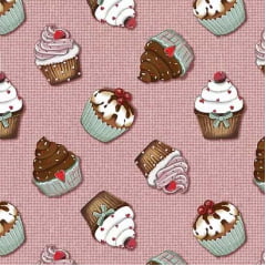 Cupcakes Fundo Rosa - Coleção Cupcake - Fuxicos e Fricotes - Digital - 50cm X 150cm