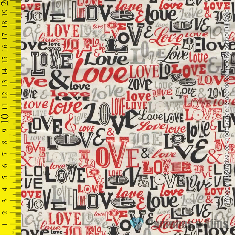 Love Love Love Creme - Coleção I Love You - Fabricart - 50cm X 150cm