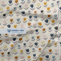 Mini White Tulips - Coleção Fall'in Love - Fabricart - 50cm X 150cm