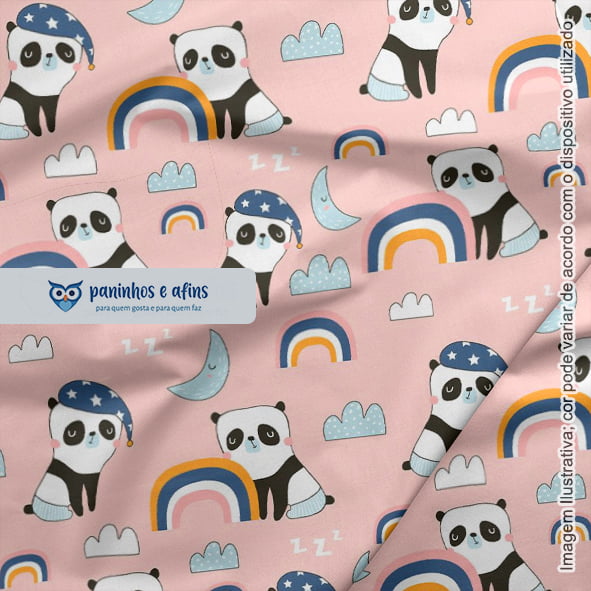 Panda no Rosa - Coleção Sweet Dreams - Linha Signature - Fabricart - 50CM X 150CM